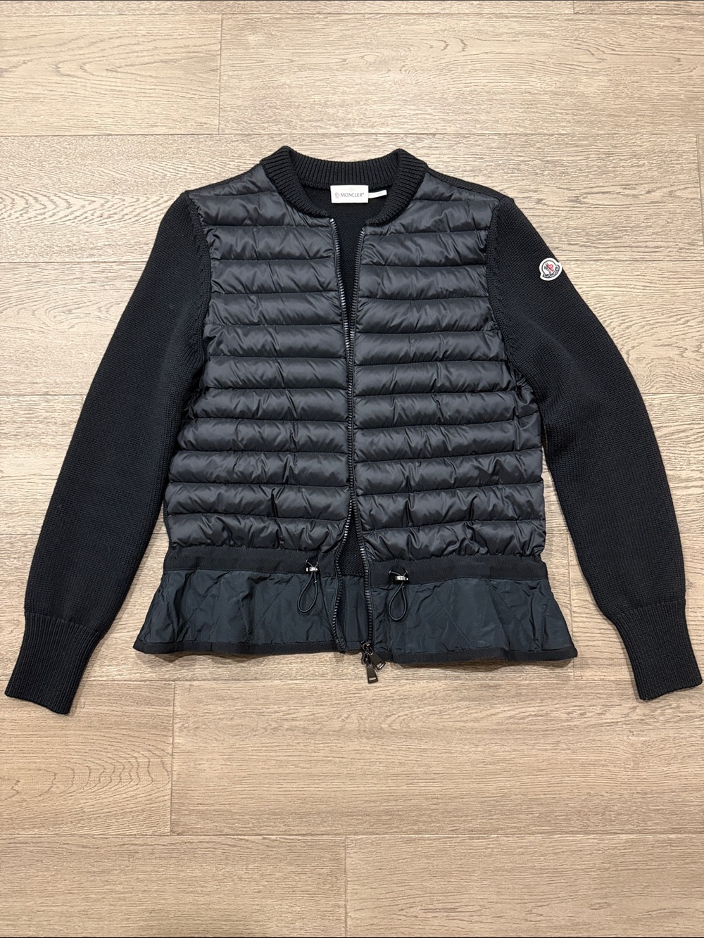 Moncler Black Quilted Knit-Sleeve Puffer Jacket